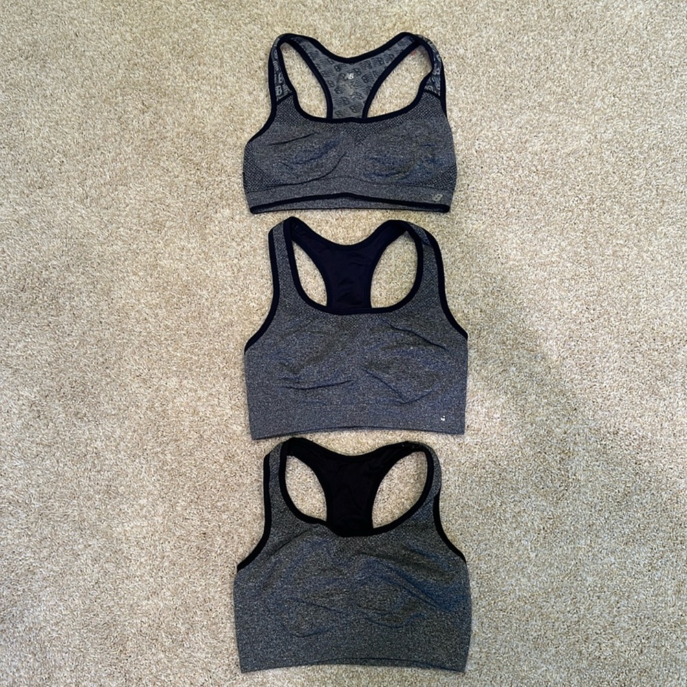 New Balance Gray and Black Racerback Sports Bras - Trio Pack